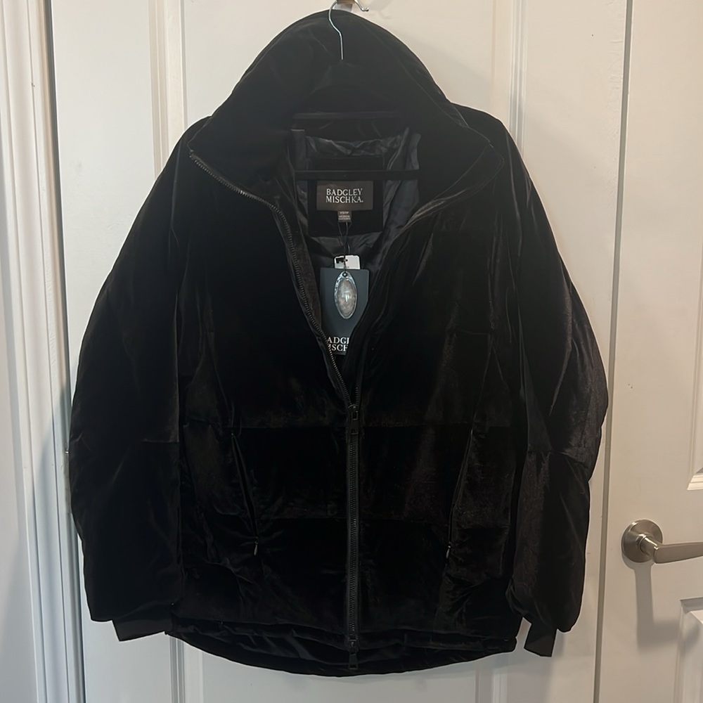 BADGLEY MISCHKA Velvet Down Puffer Coat XSmall NWT